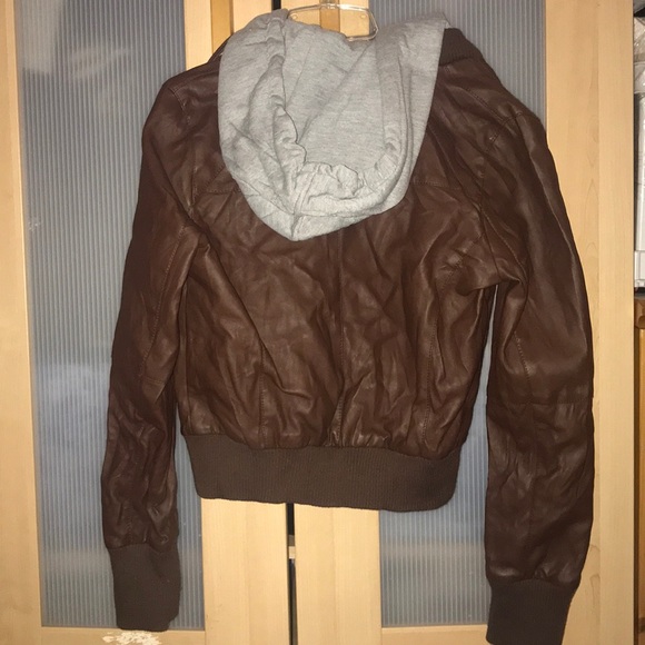 Brown faux leather hoodie jacket - SIZE S - Picture 2 of 3